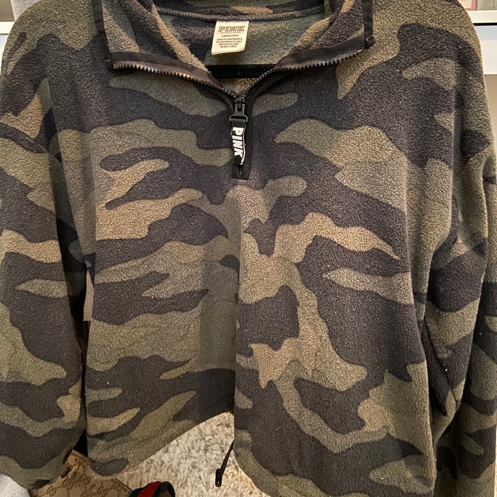 PINK camo cropped sweater